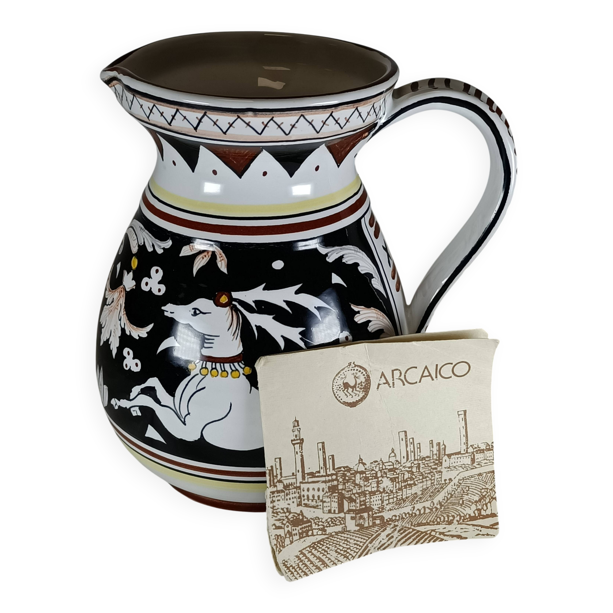 Archaic Italian pitcher from Siena in hand-painted ceramic – animal decoration