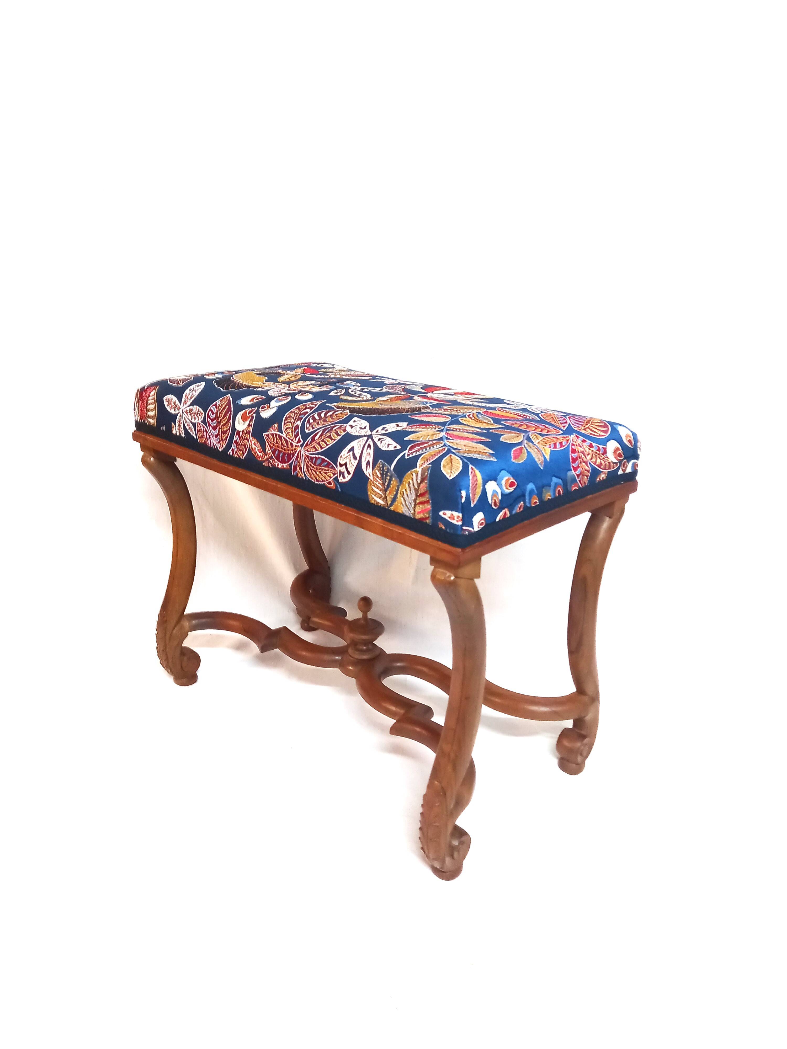 Colorful Louis XIV Style Bench with Sheep Bone Base