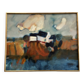 Oil on canvas by Serge Tillou (1928-2025) Landscape by the cliffside in Brittany