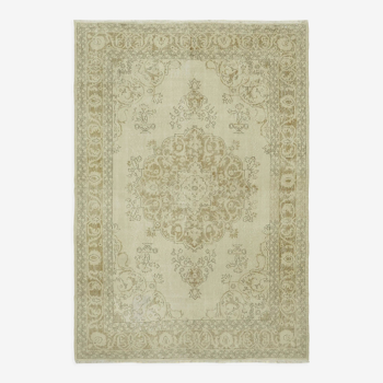 Tapis de laine beige noué à la main vintage années 1970 219 cm x 311 cm