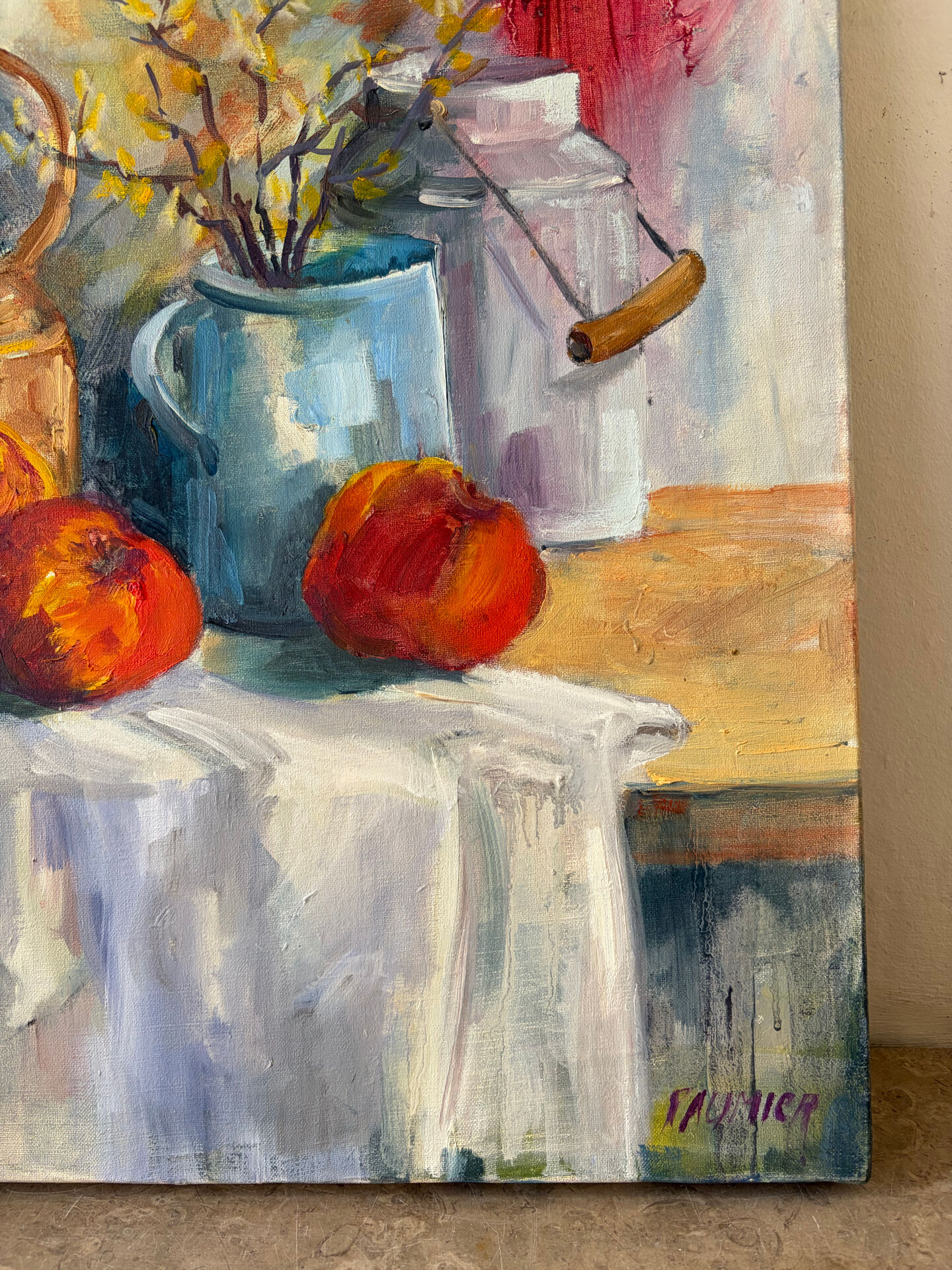 Nature morte, table de cuisine signé Paumier 1999