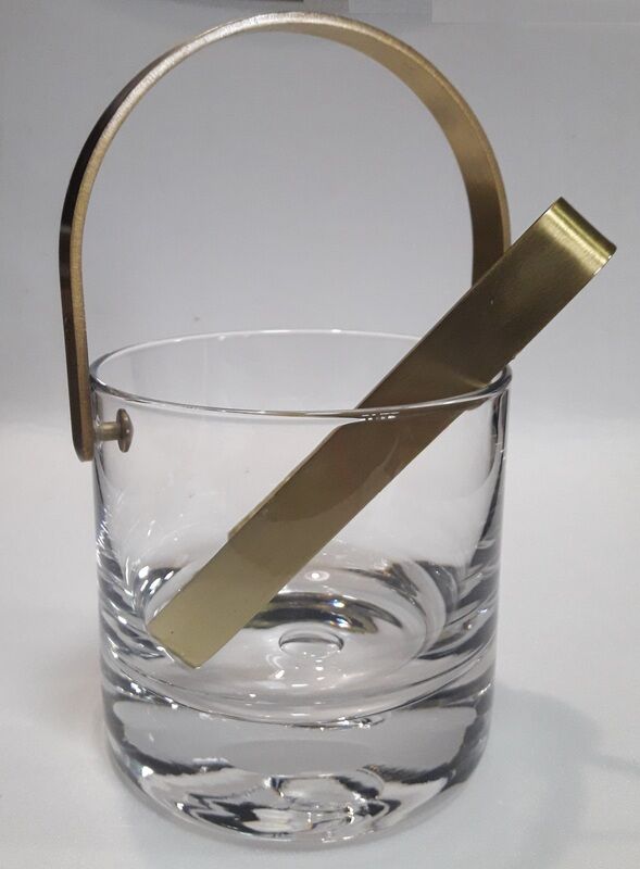 Ice bucket, ice cubes and its vintage pliers