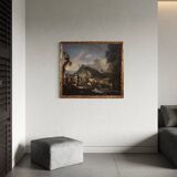 Great 18th century Italian painting, landscape with genre scene