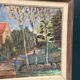 Huile sur toile suédoise d'époque mi-siècle – « Village » par Kenny Wenkel – Vintage et encadrée – 71 × 55 cm (28" × 21,7")