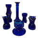 Set of 7 vintage cobalt blue glass footed candlesticks