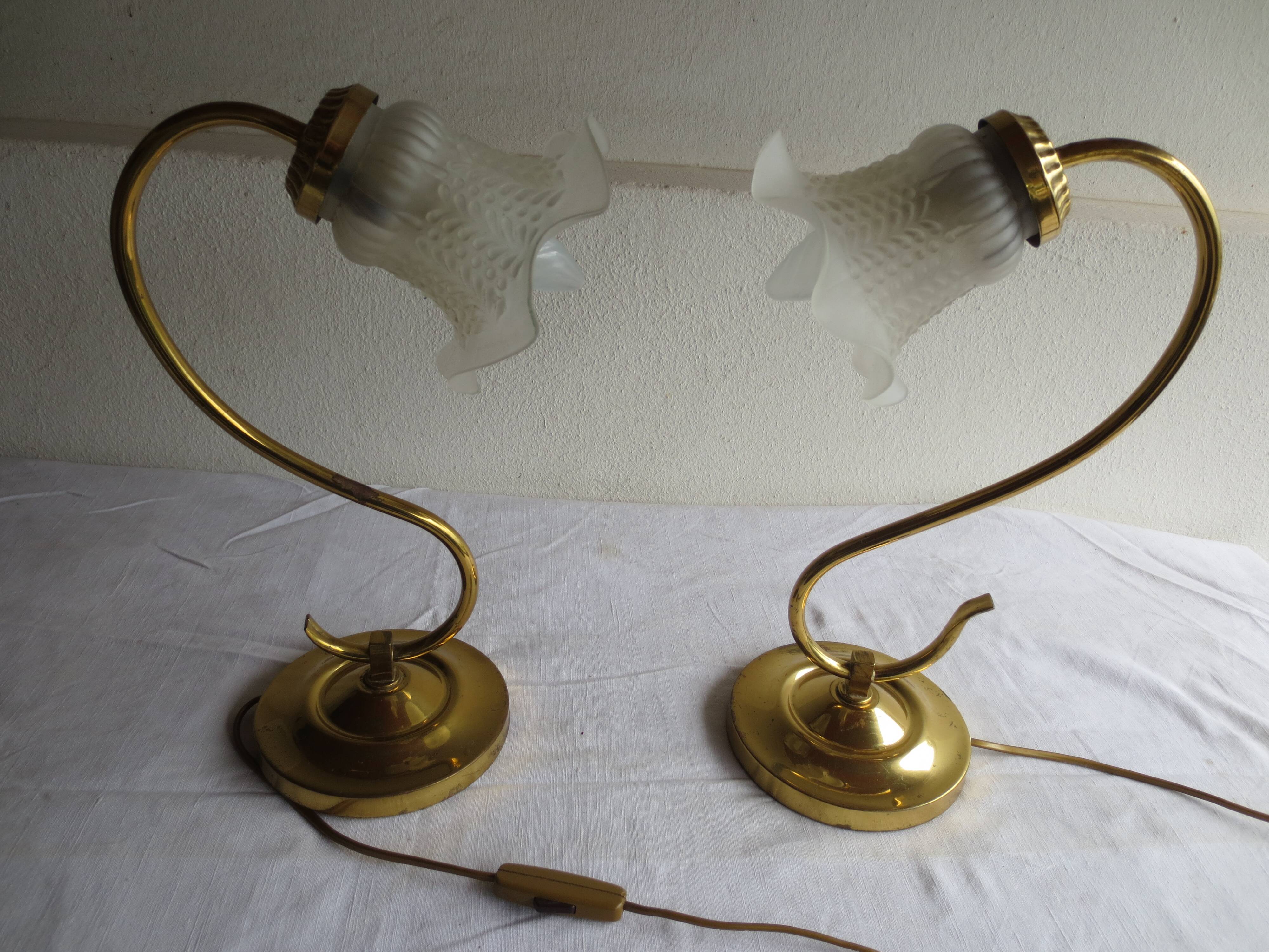 duo de lampe de table en métal doré