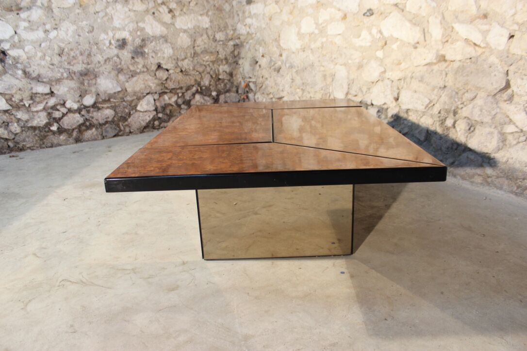 Table in elm magnifying glass by Paul Michel, 1970 Roche Bobois