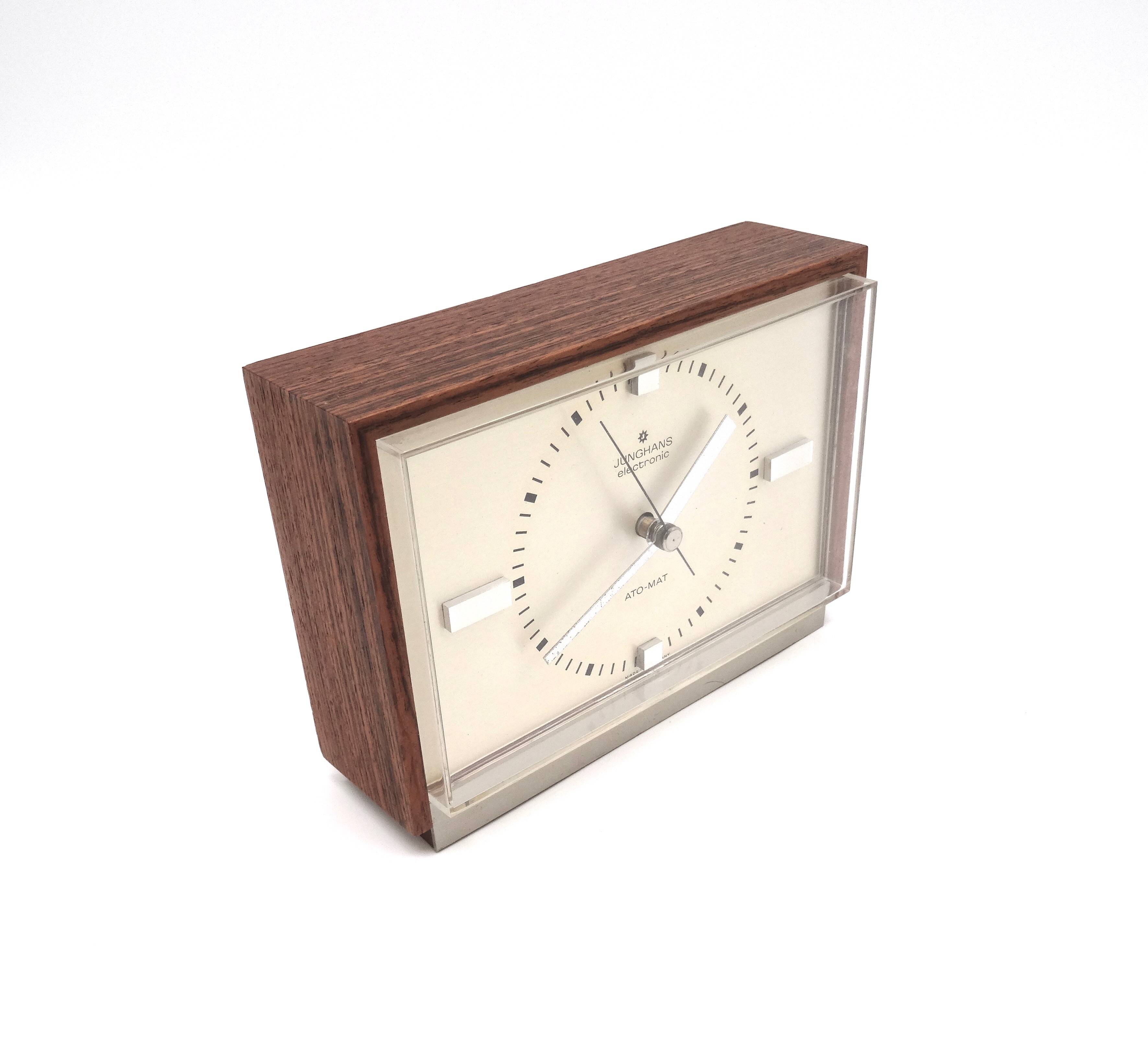 Mid century minimalist teak desk clock by junghans ato mat danish modern
