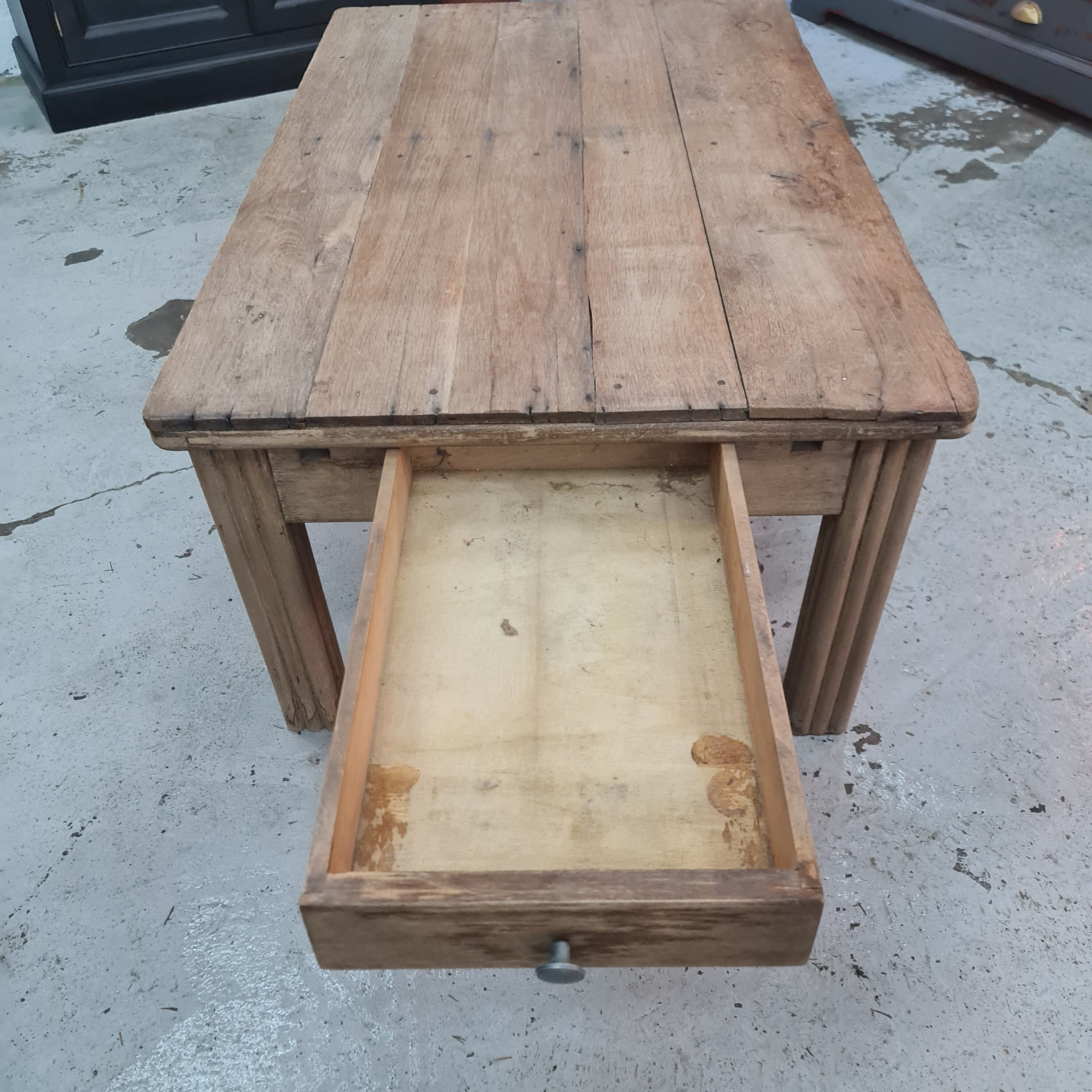 Old oak coffee table with a drawer
