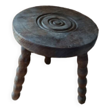 Tabouret bois massif pieds tripode patiné dpmc 0923224