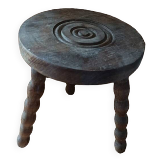 Solid wood stool with patinated tripod legs dpmc 0923224