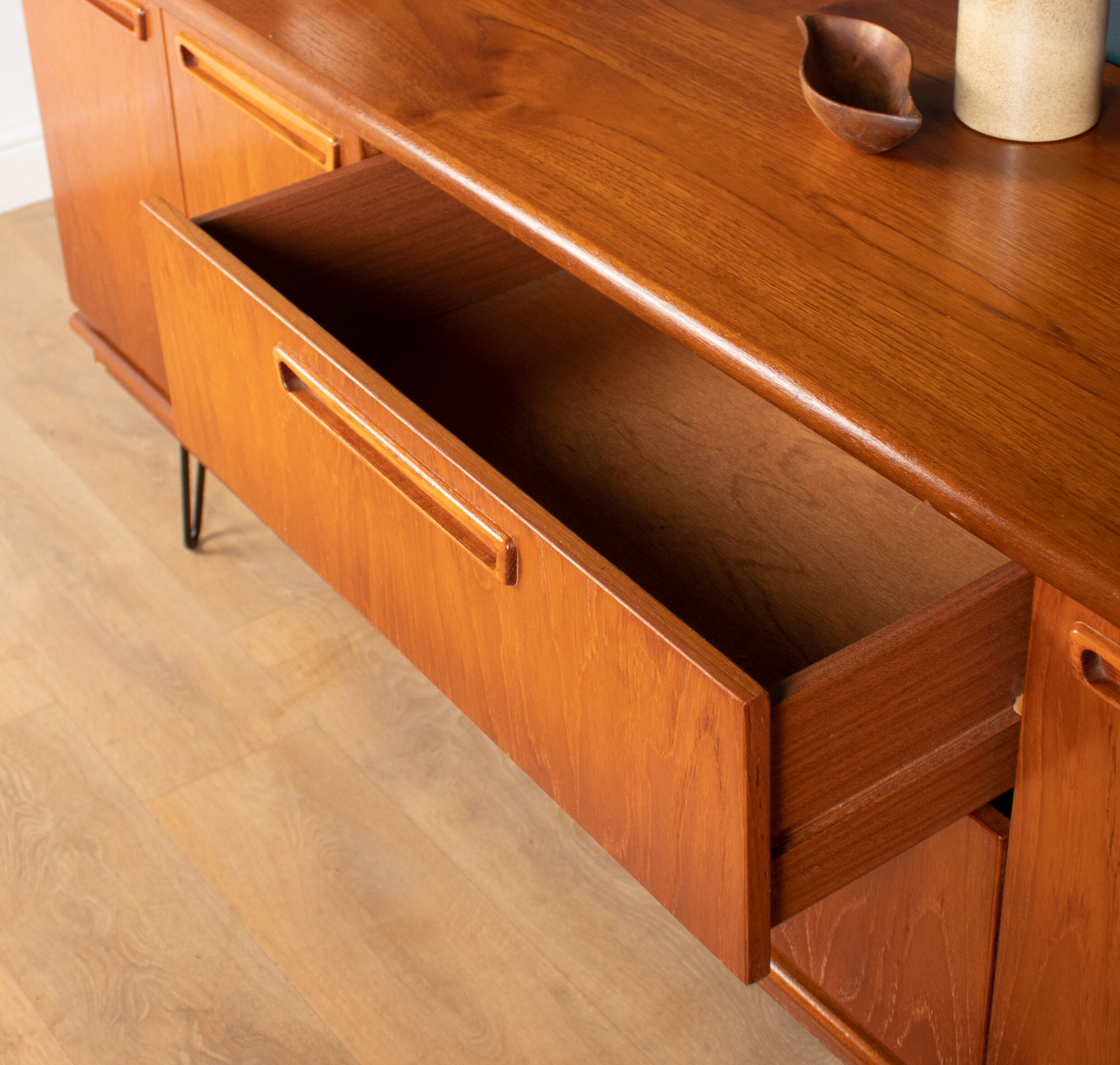 Retro Teak 1960s Meredew Mid Century Sideboard On Hairpin Legs