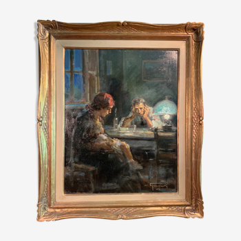 Peinture huile sur panneau signée