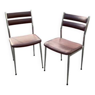 Pair of retro metal and leather chairs