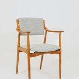 Fauteuil scandinave vintage en tissu tissé turquoise et blanc