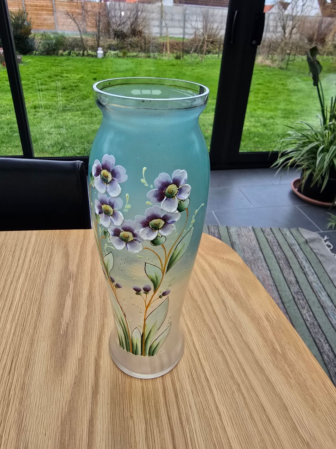 Glass vase with enamel flowers circa 1900