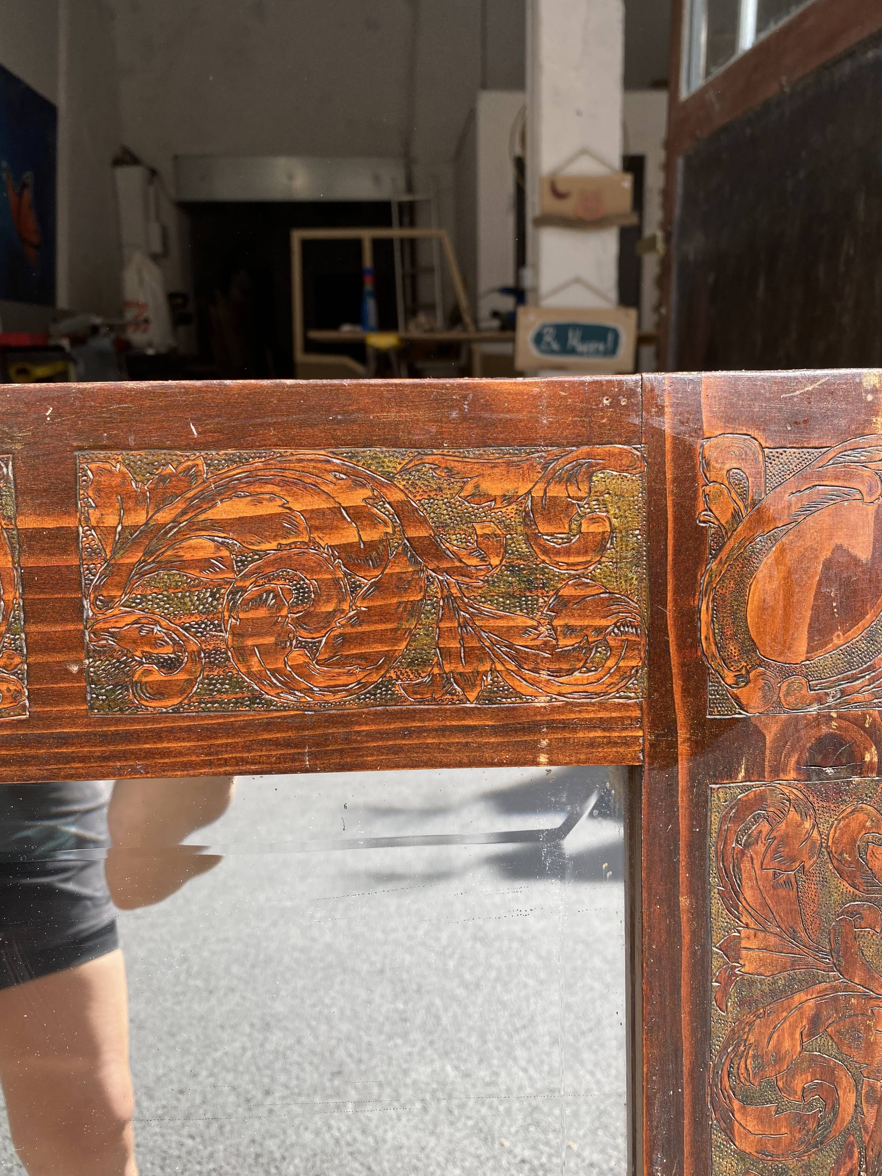 Beveled mirror wooden frame