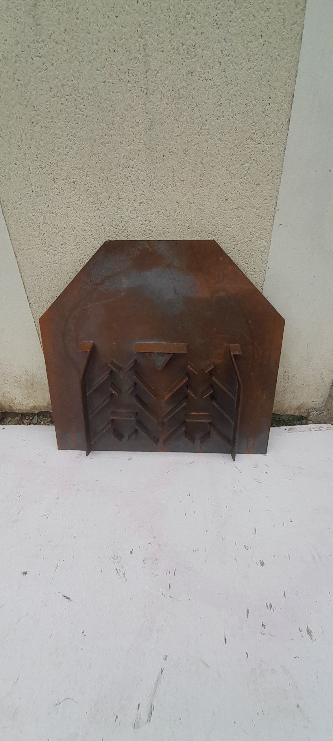Cast iron fireplace plate fleur de lys art foundry never laid