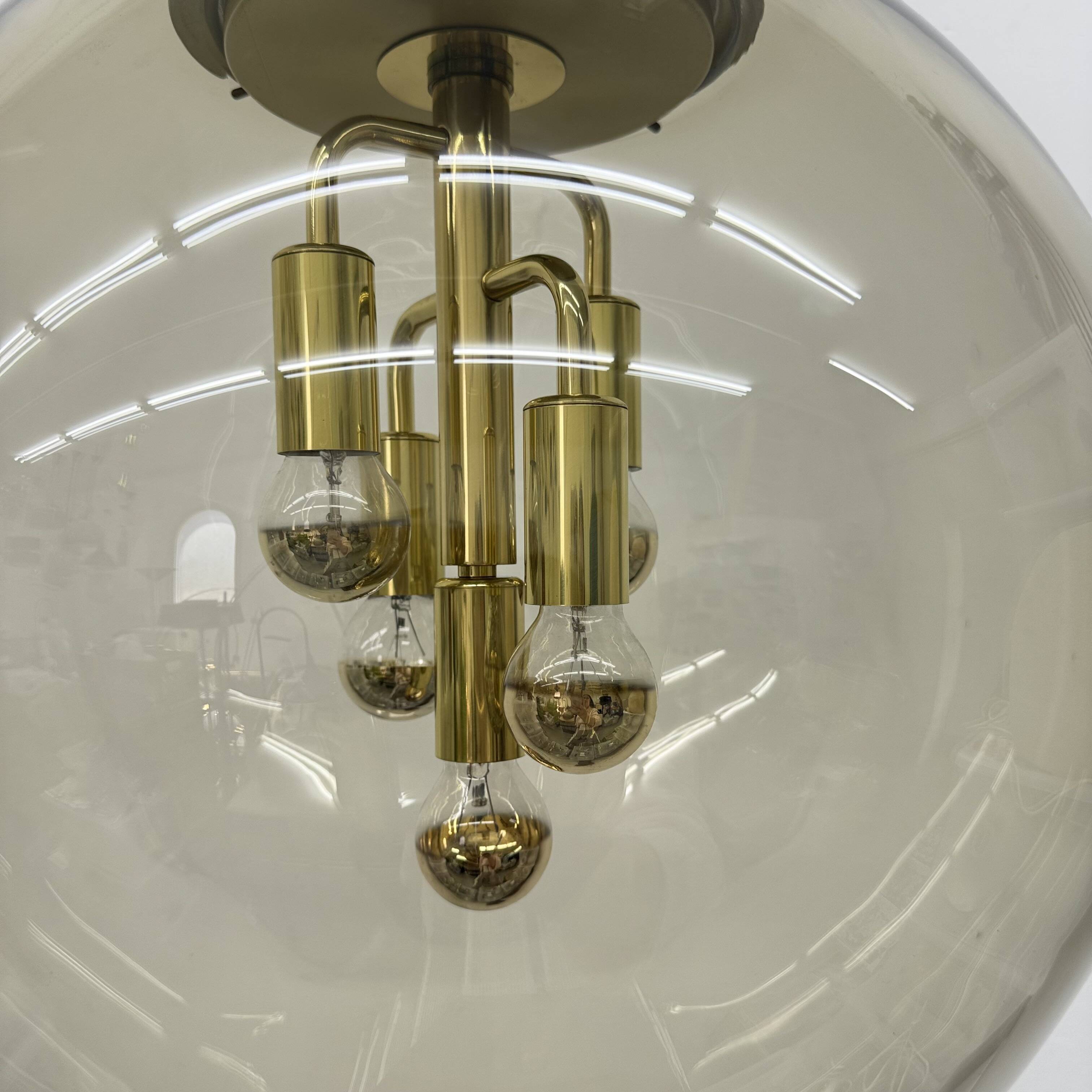 Doria Leuchten globe glass hanging lamp , 1970s