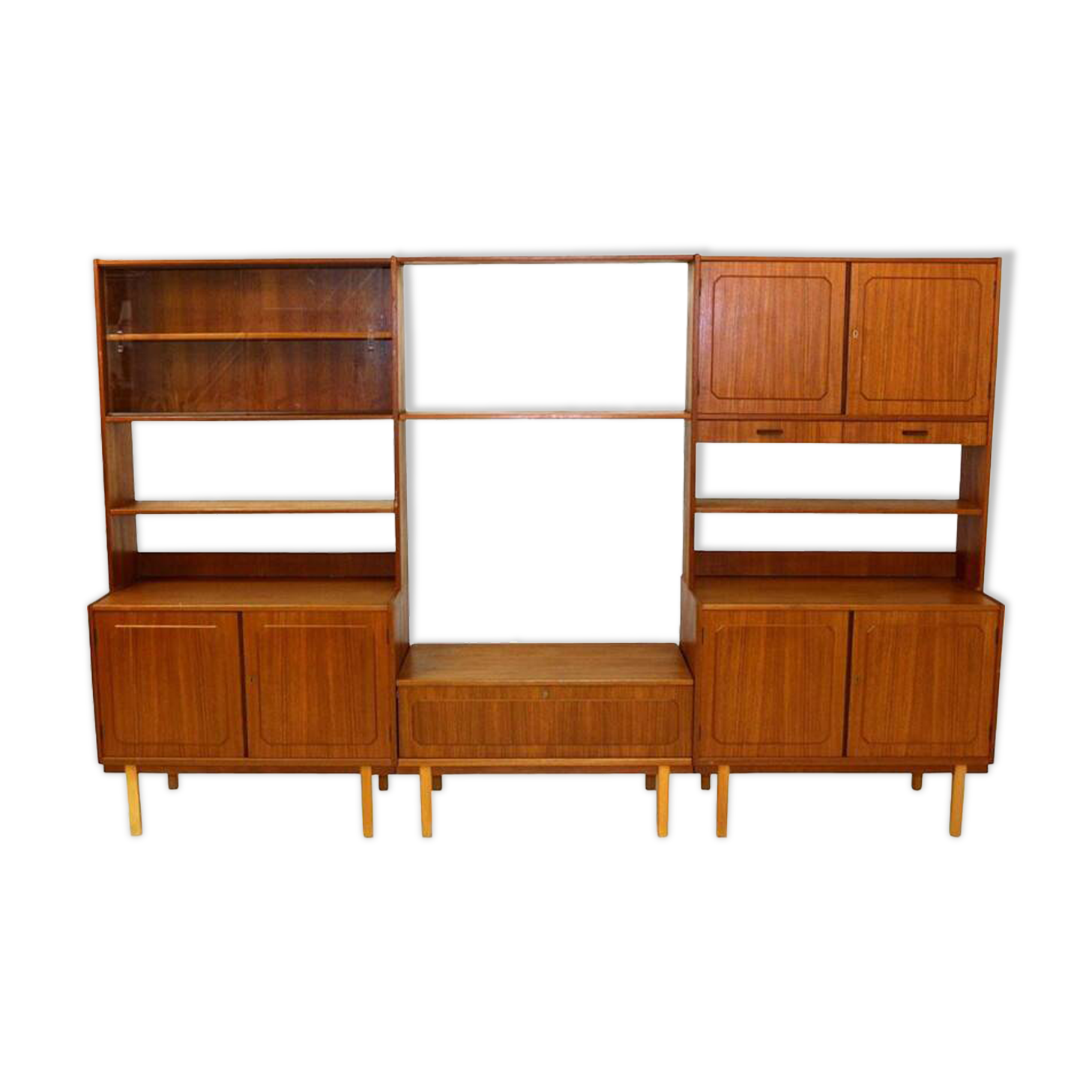 Scandinavian vintage bookcase in teak and beech from Brantorps 1960s Sweden