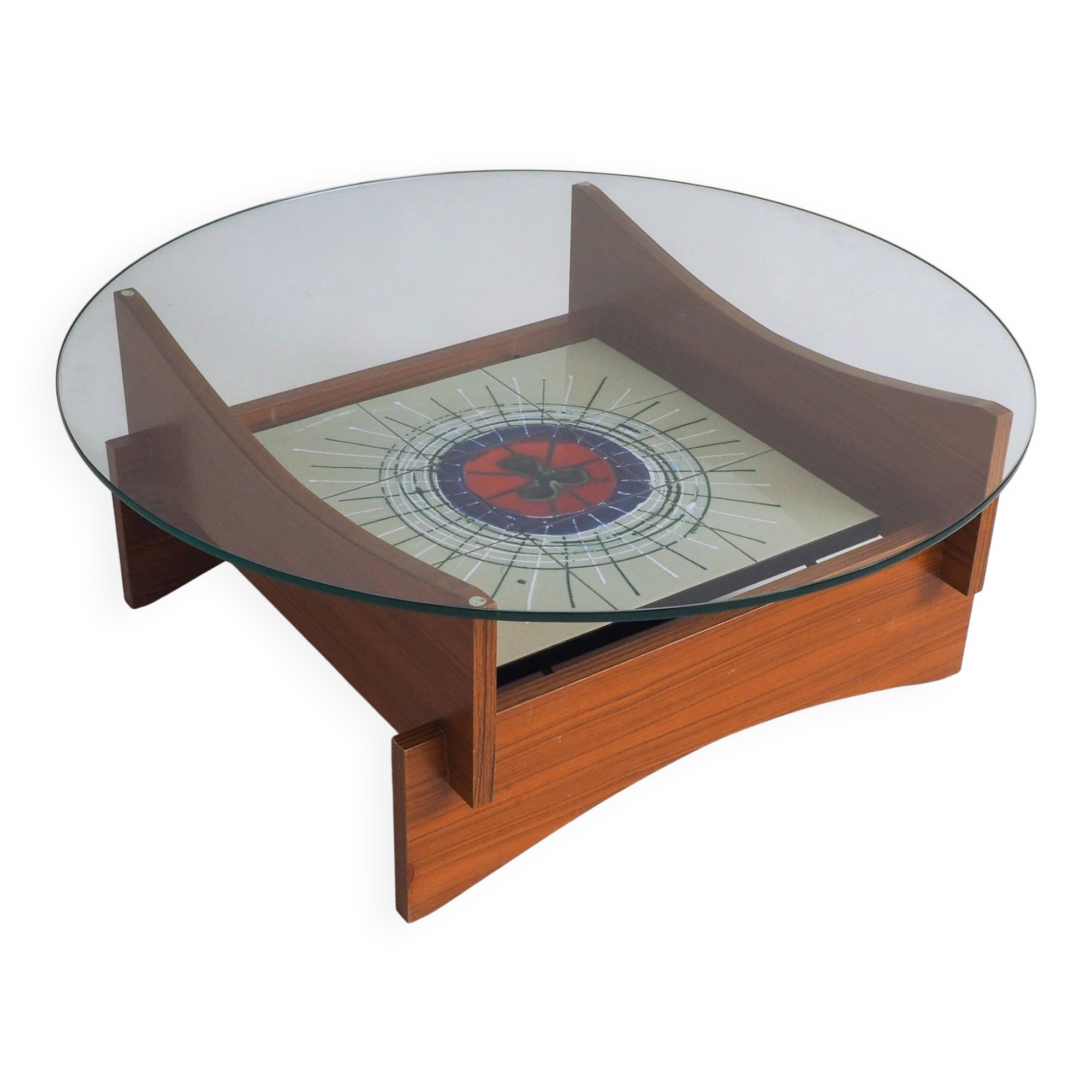 Mid-century round coffee table with ceramic tiles