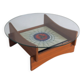 Table basse ronde des années 50 avec carreaux en céramique