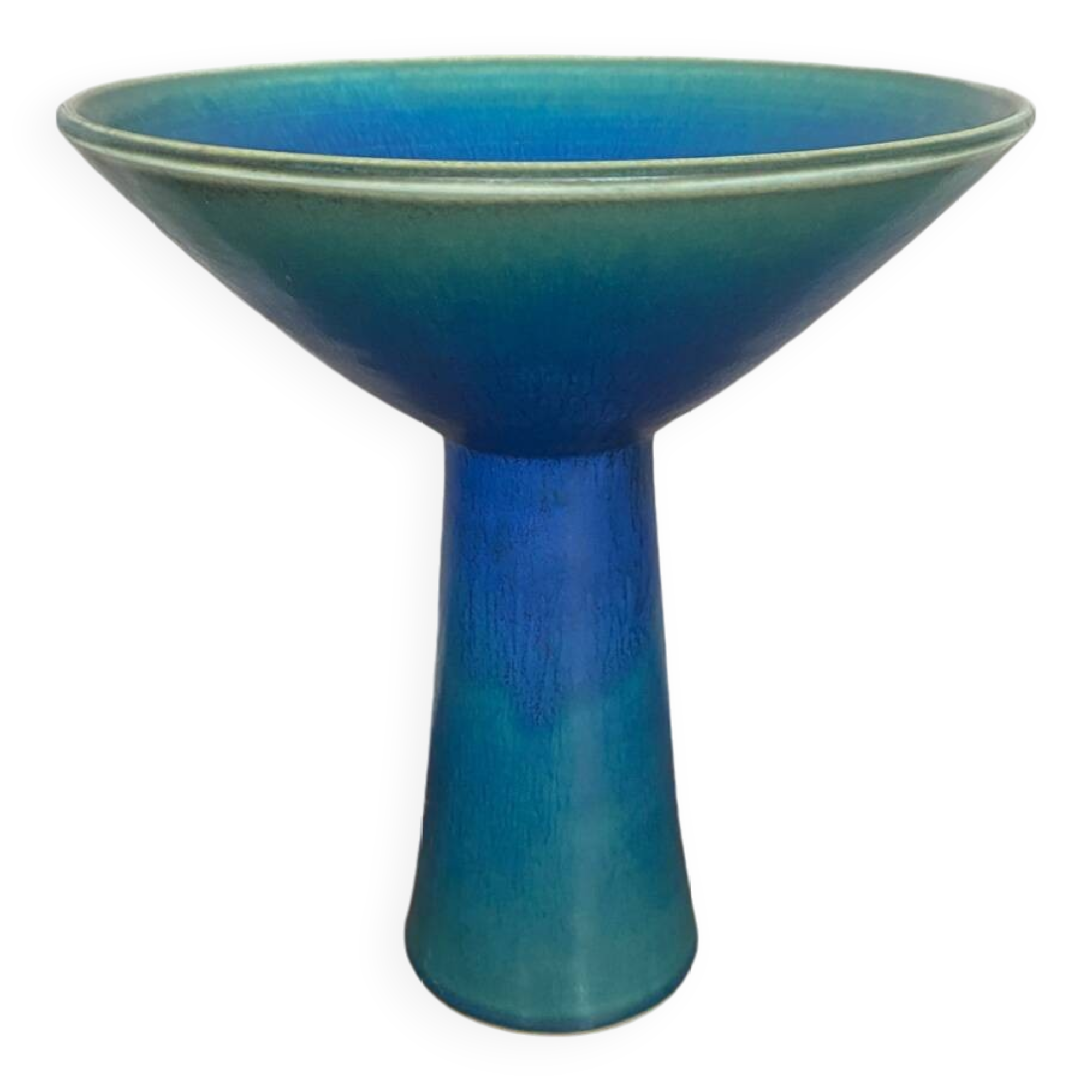 Antique Scandinavian Vintage Blue & Green Ceramic Cup Candle Holder