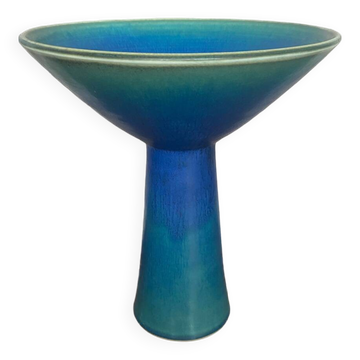 Ancien Bougeoir Coupe Céramique Bleue & Verte Scandinave Vintage