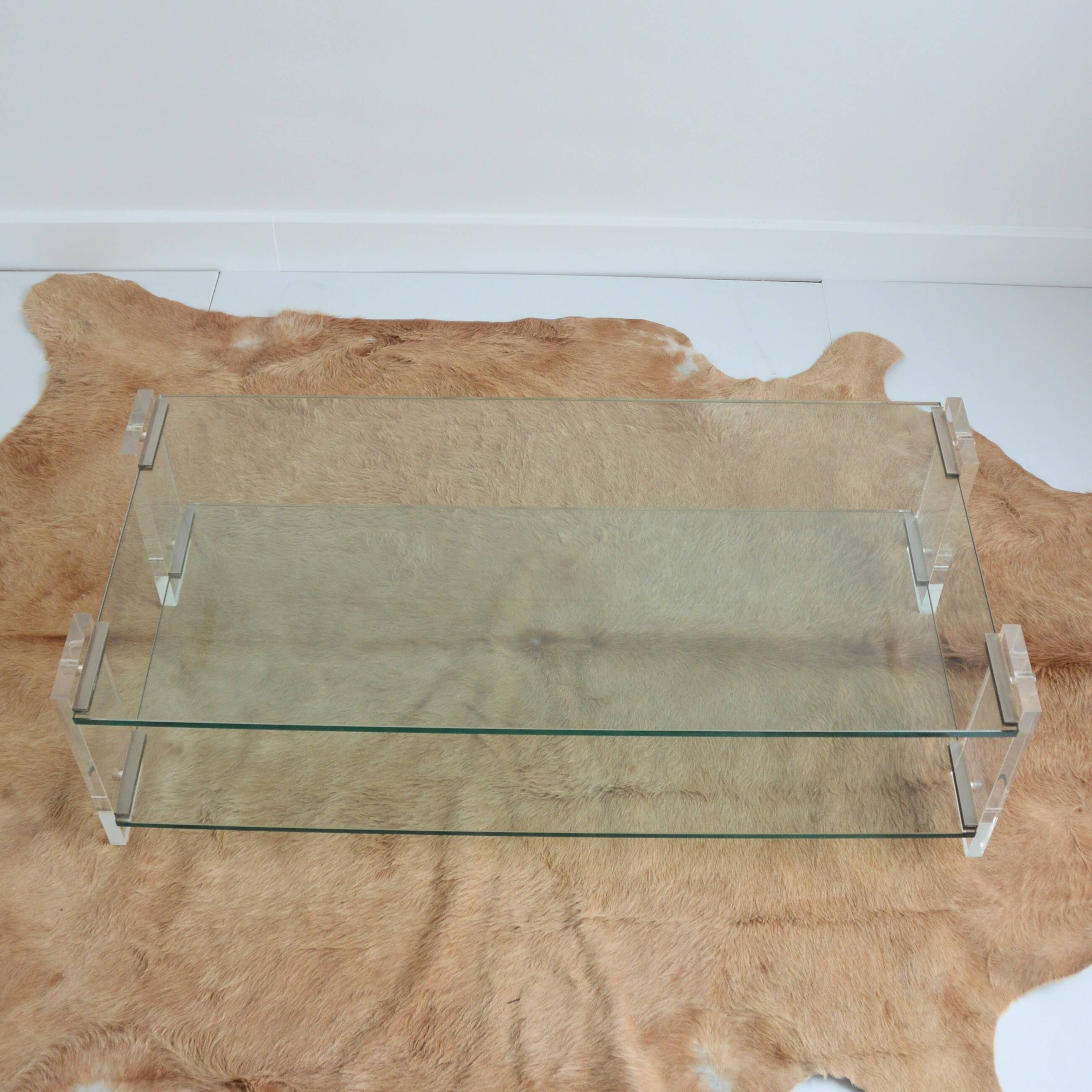 Vintage 1970s double-tier glass and plexiglass coffee table.