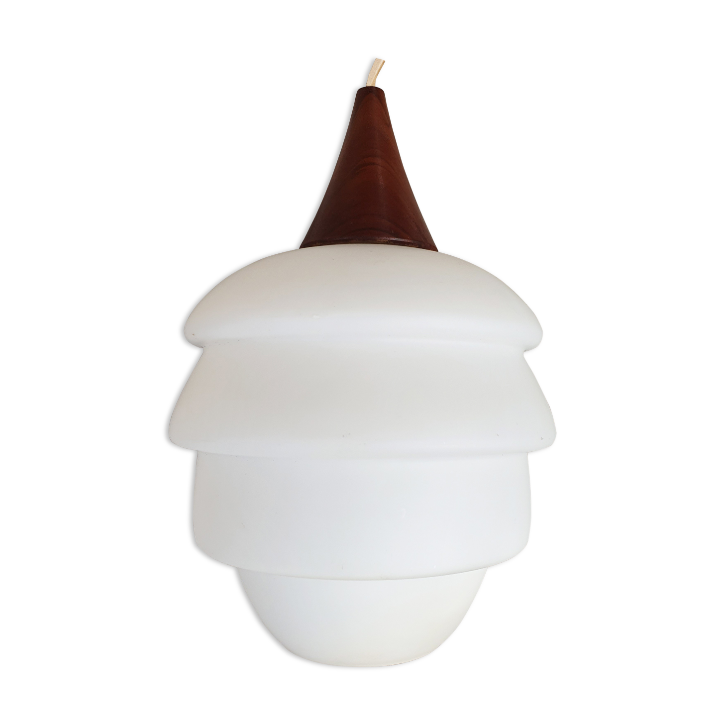 Scandinavian hanging lamp, teak and opaline 60