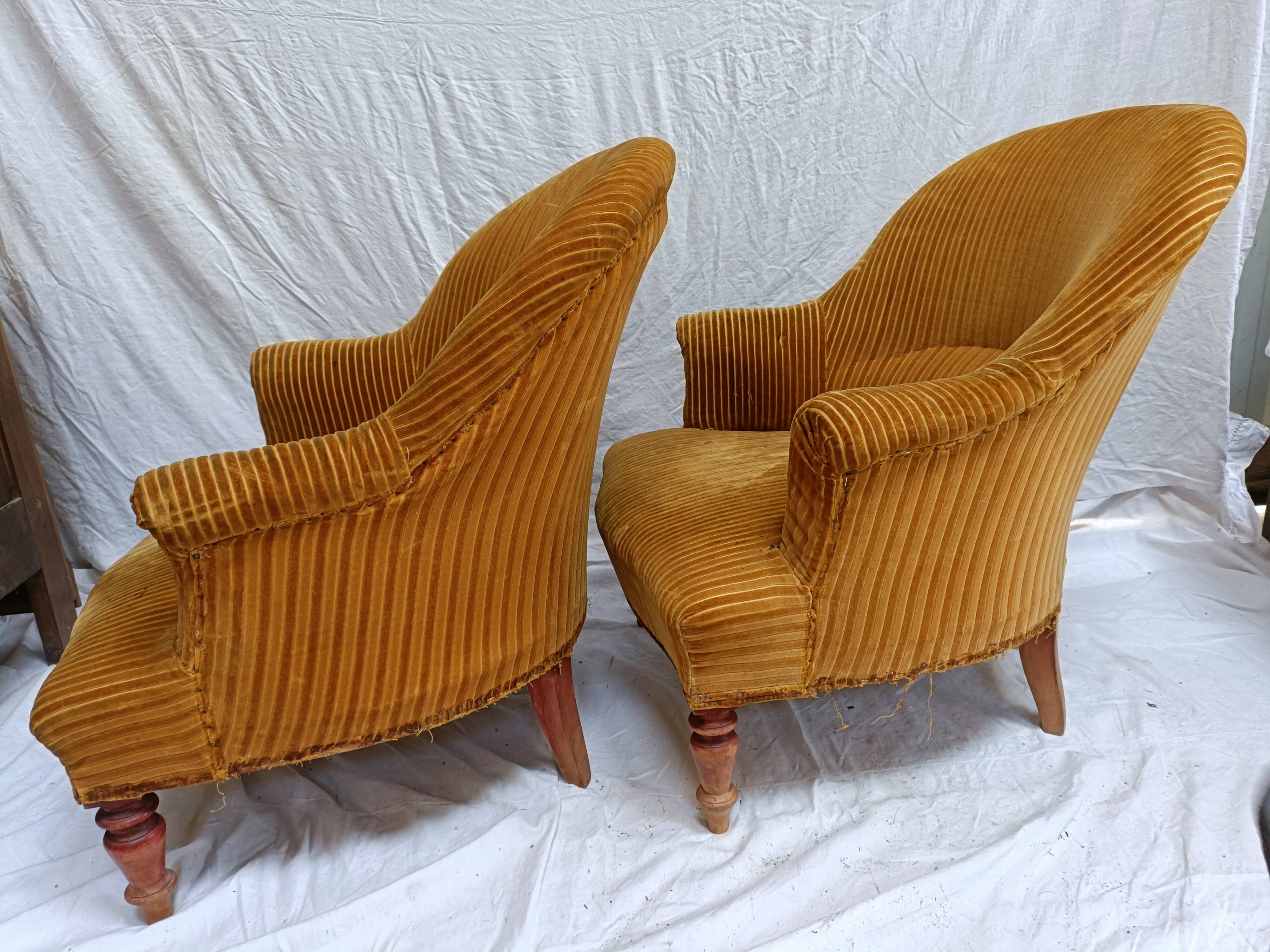 Pair of beech toad armchairs