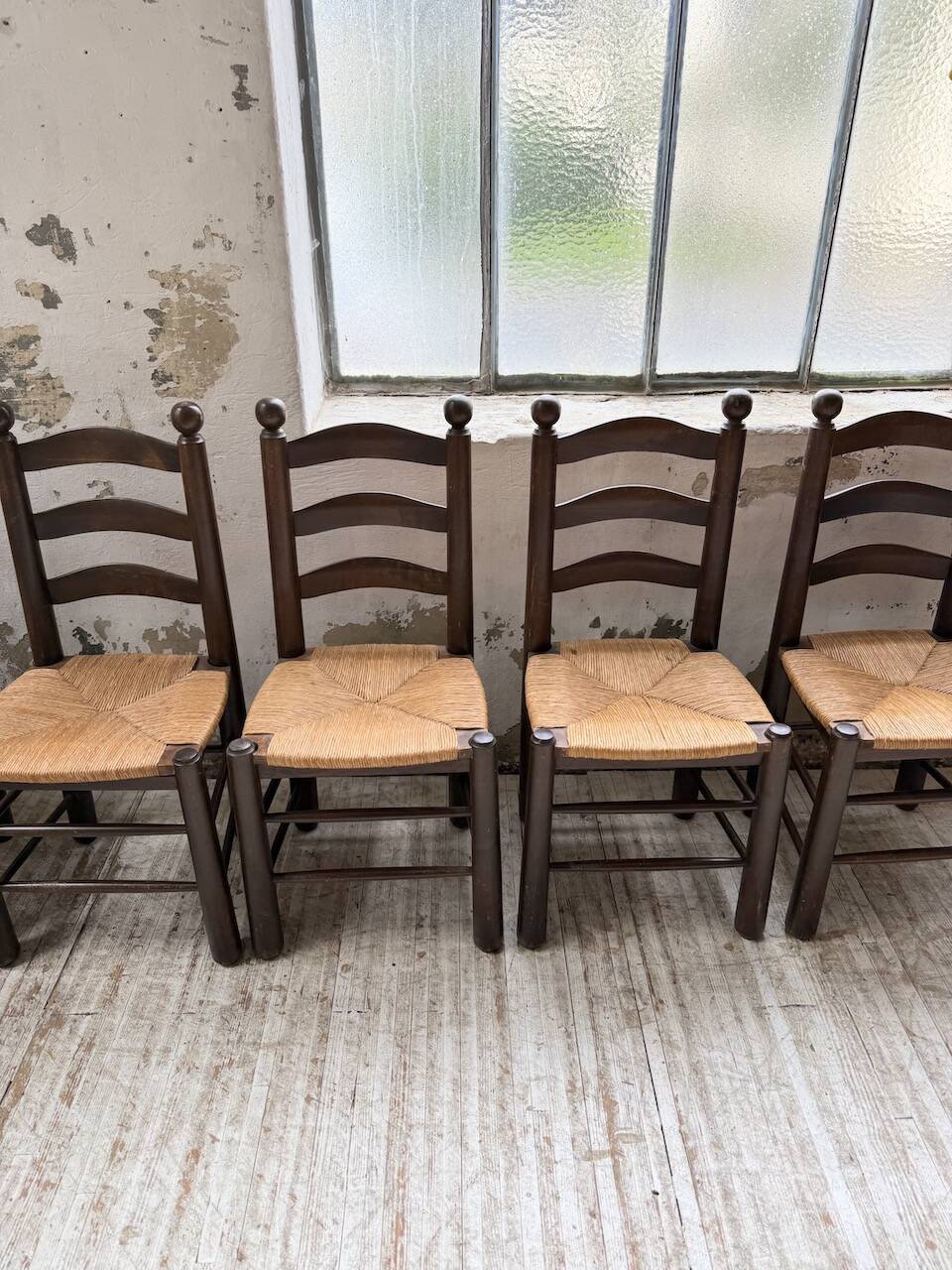 Straw chairs oak 1940s Dudouyt