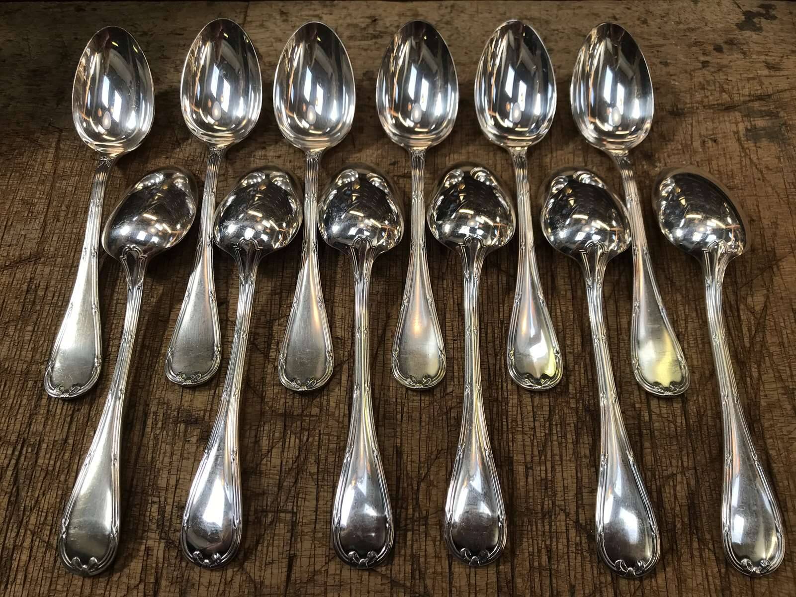 Set of 12 silver-plated soup spoons from Christofle, Rubans model
