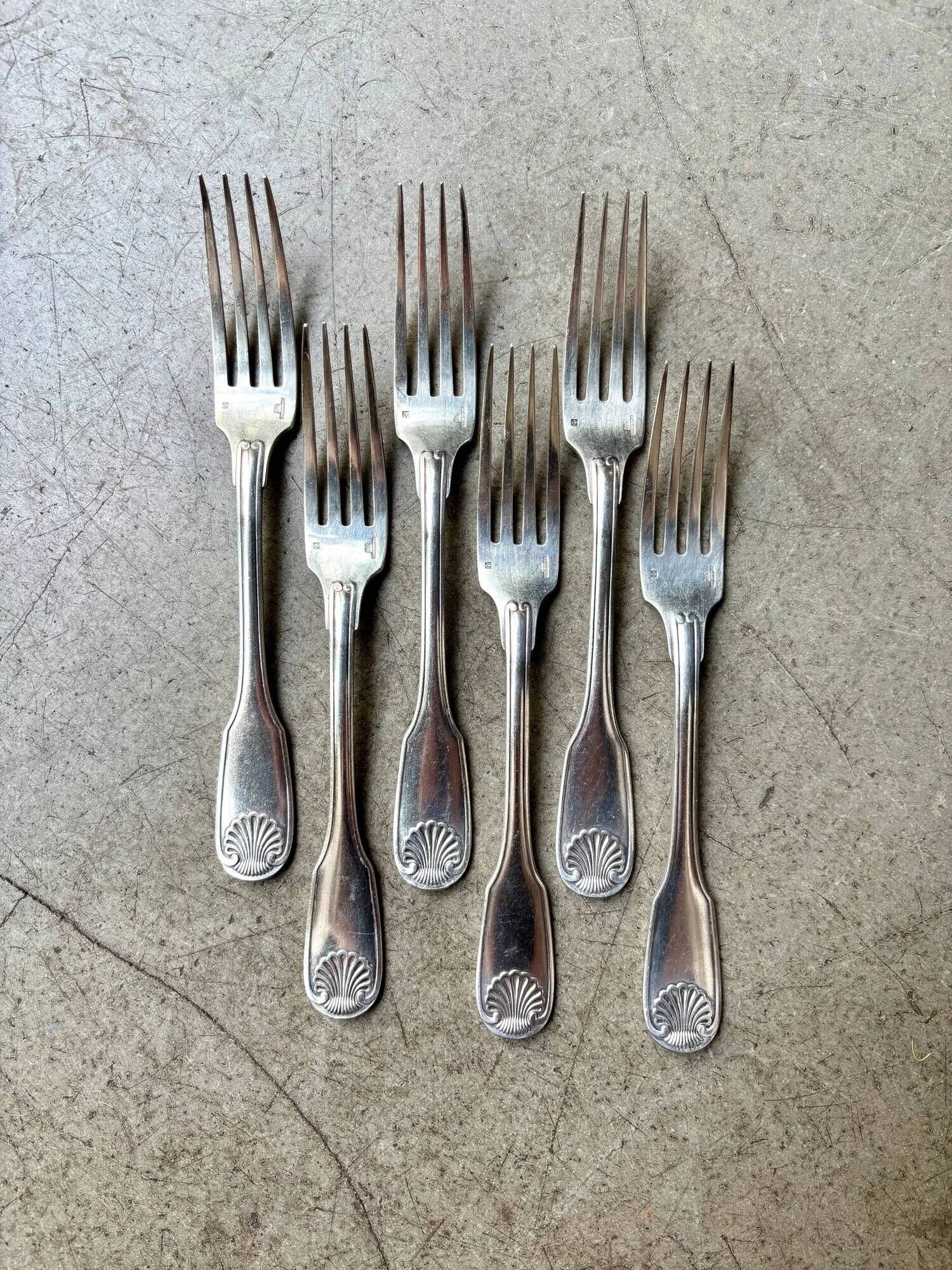 6 Christofle silver-plated forks, shell design