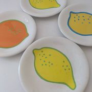 4 vintage Italian lemon and orange pop pattern plates
