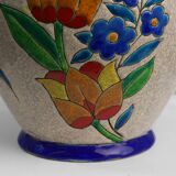 Vase Boch Keramis par Catteau, à décor floral polychrome, Belgique, années 1930