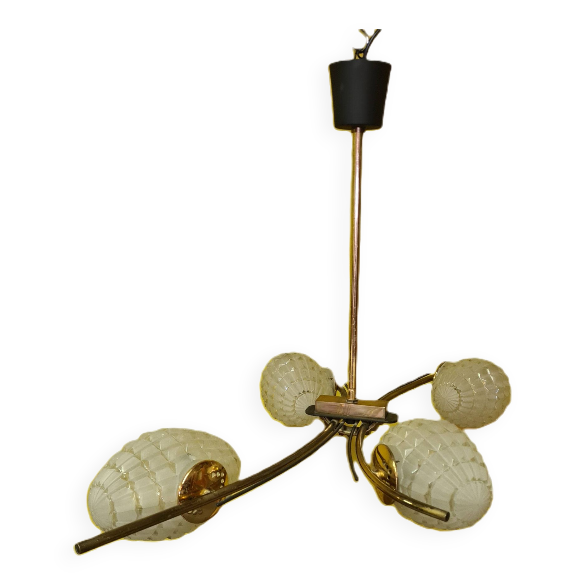 French Design Hanging Lamp With Glass, 1960s