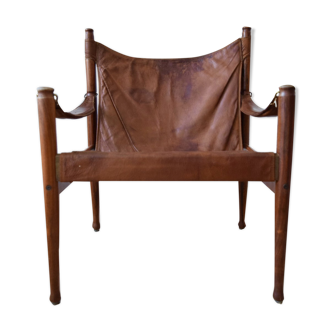 Chaise Safari Cognac du milieu du siècle en palissandre par Erik Wortz pour Niels Eilersen.