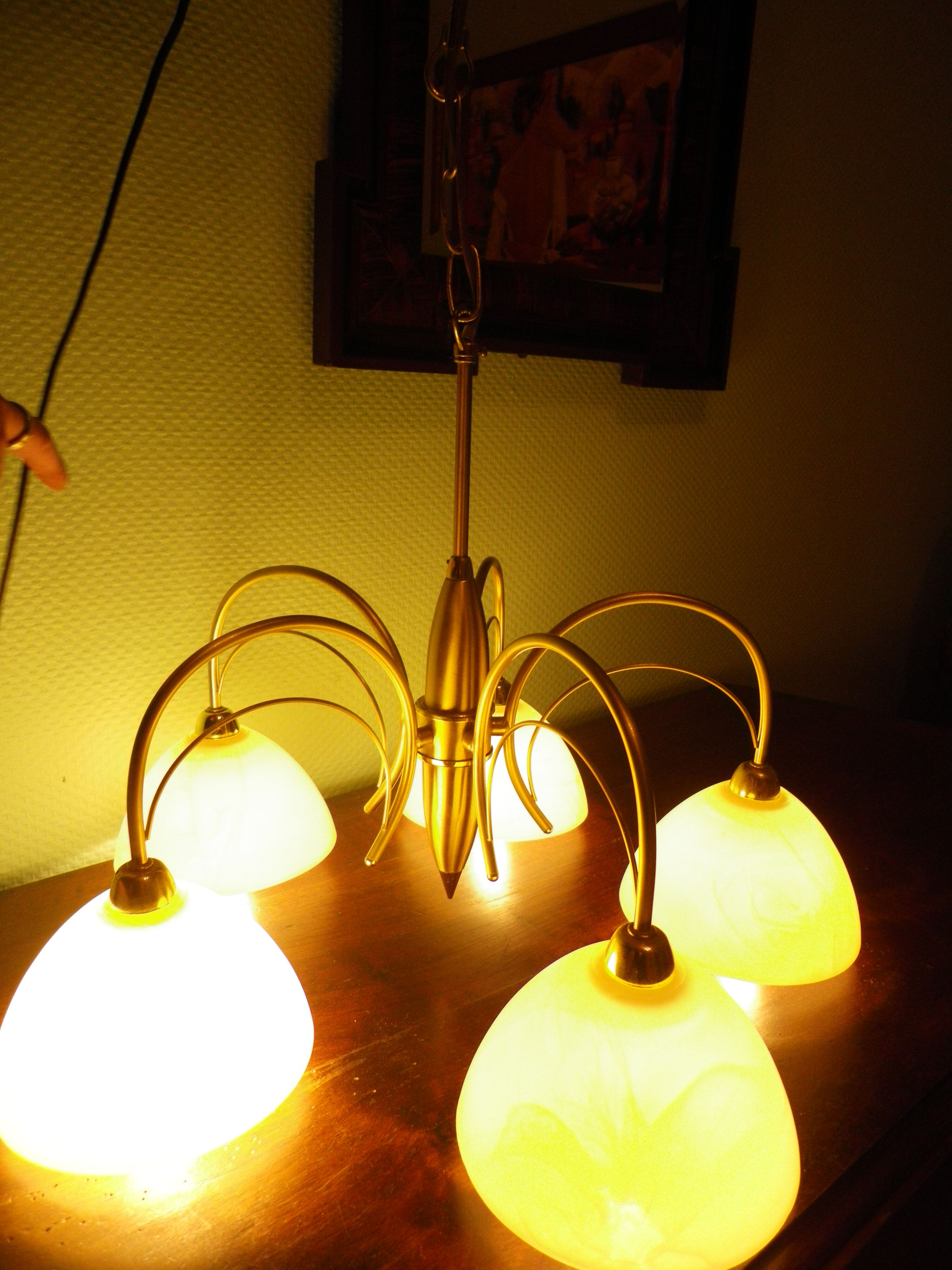 5-branched pendant light from the 70s, Honsel, Germany