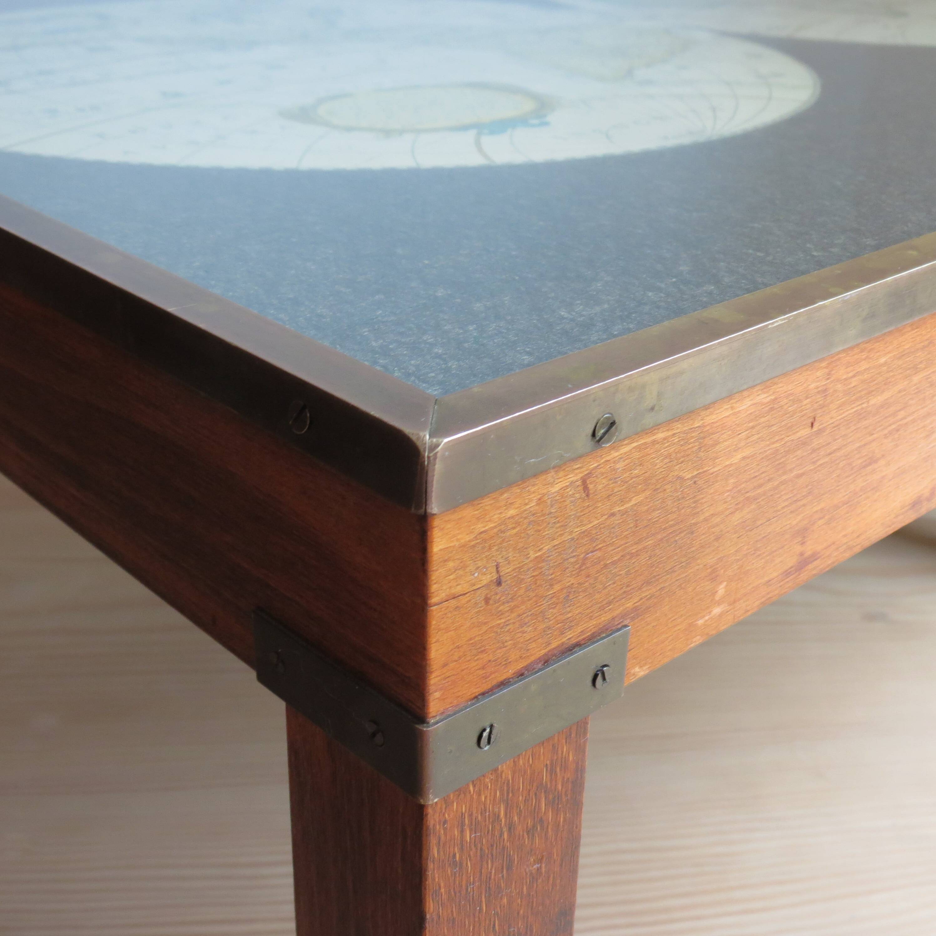 1970s Maison Jansen Campaign Style Coffee Table World Atlas Map