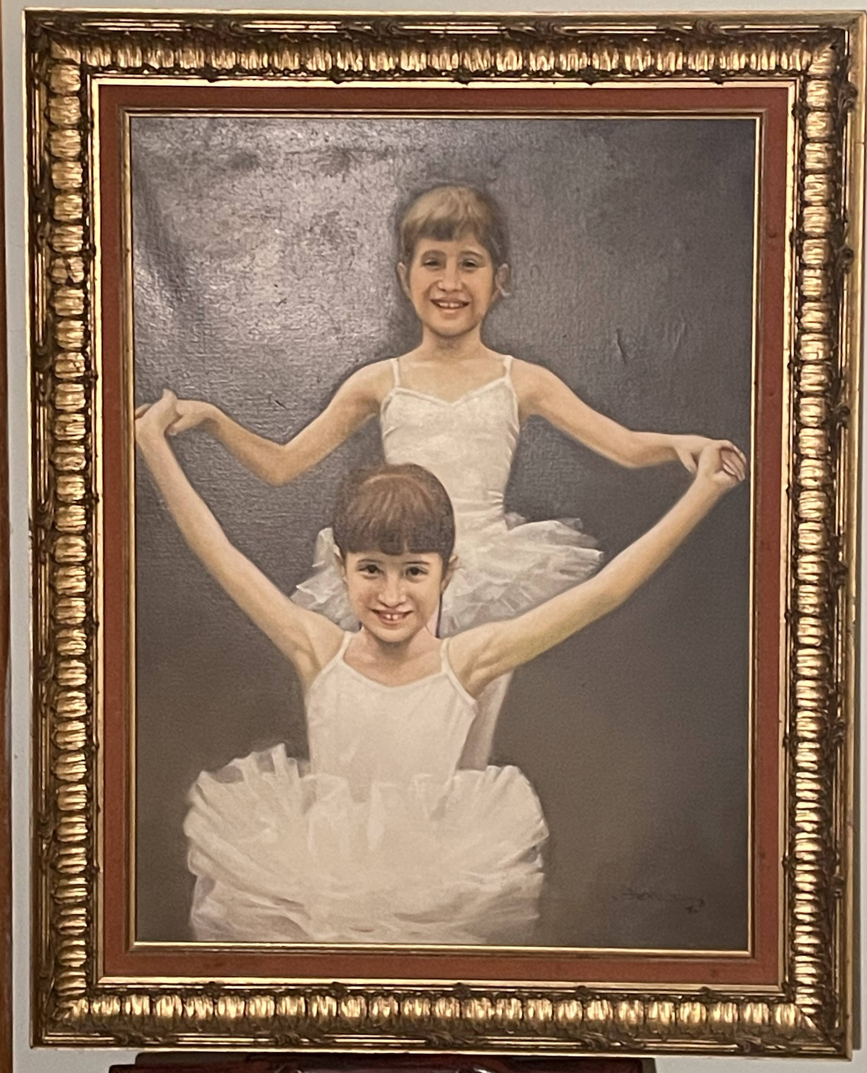 Painting on canvas, airbrush? young dancer in tutu, to be identified