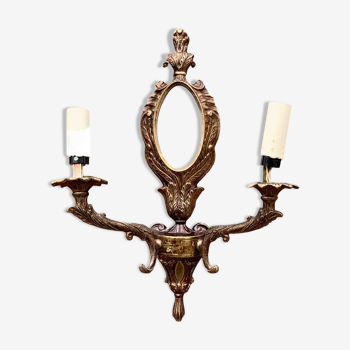Old electrified bronze wall light with mirror