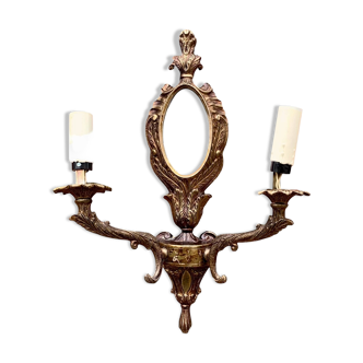 Old electrified bronze wall light with mirror