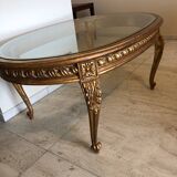 Table basse dessus en verre et tilleul doré vieilli
