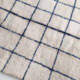 Moroccan Berber carpet Beni Ouarain unbleached with blue checkers majorelle 254x152cm