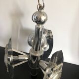 Vintage chandelier in stainless steel and molded glass – Space Age design, 1970s