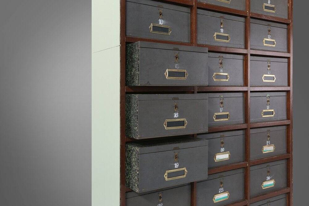 Industrial Filing Cabinet in Wood, Belgium 1920s