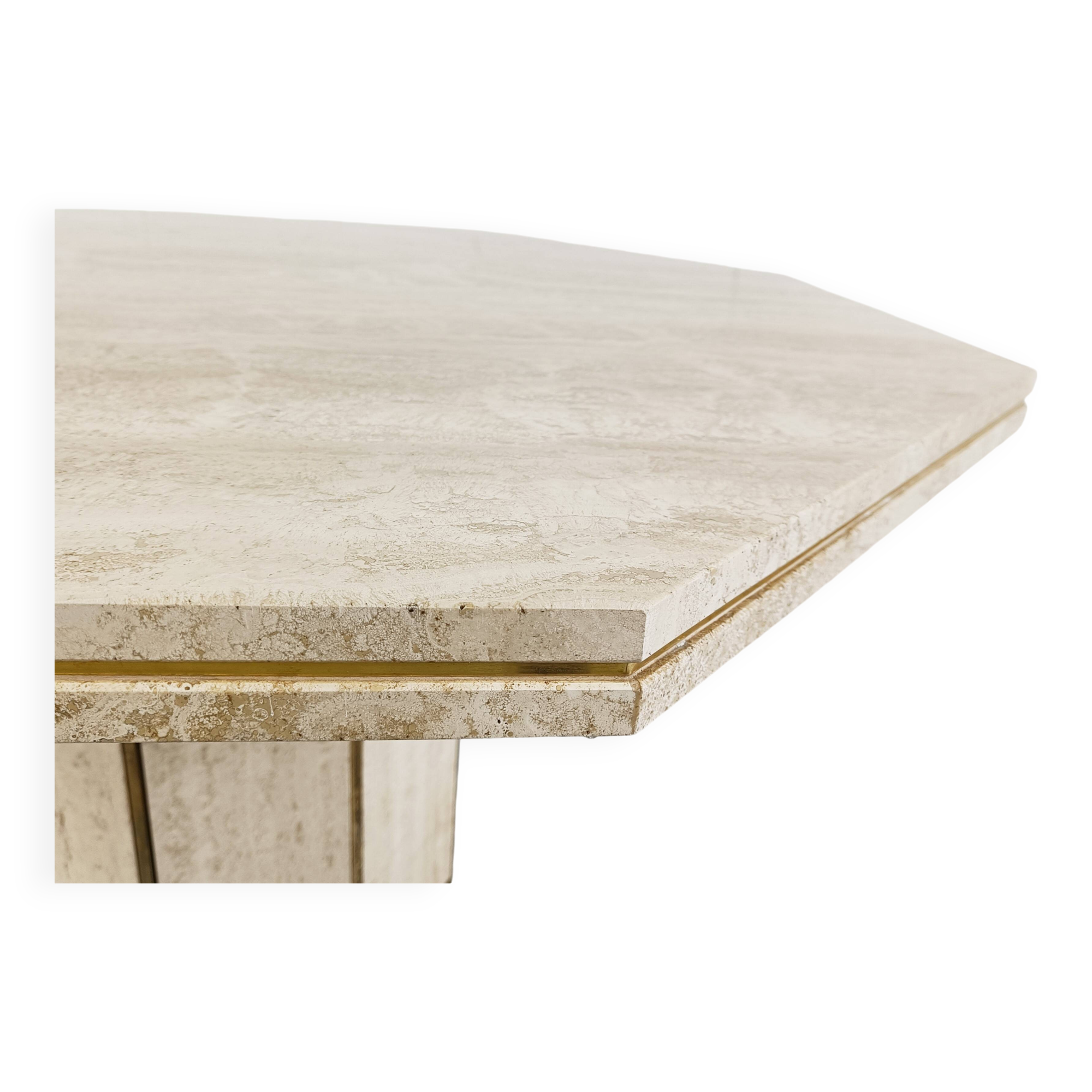Travertine and Brass dining table, 1970s