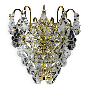 Kinkeldey XL 5-tier cut crystal wall sconce, gilt brass, Germany, 1970s