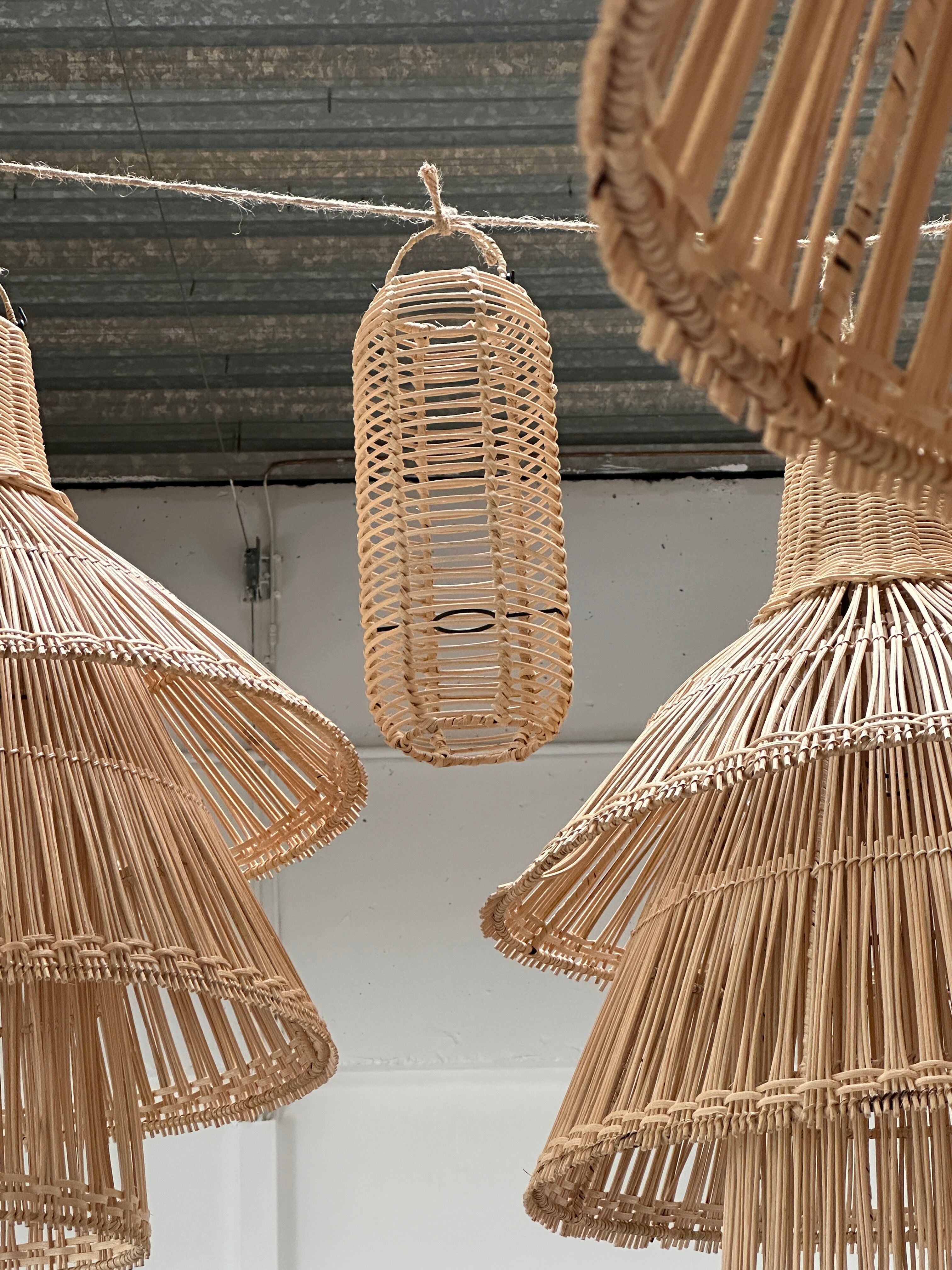 Rattan pendant lamp or light in the shape of an Asian lantern